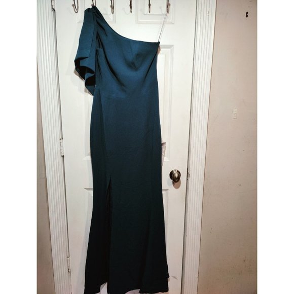 Dress The Population Georgiana Peacock Blue One-shoulder Thigh-High Slit M - Picture 2 of 11